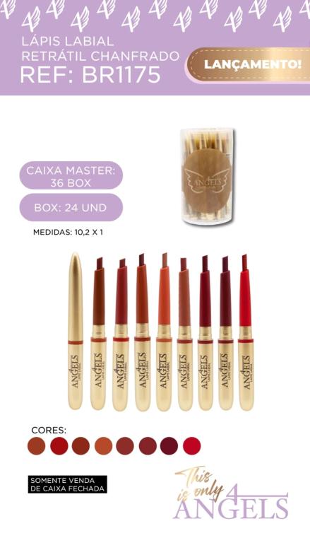 LÁPIS LABIAL RETRÁTIL CHANFRADO C/24 UNID - 4 ANGELS