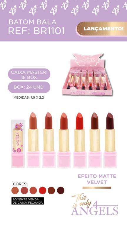 BATOM MATTE VELVET C/24 UNID - 4 ANGELS