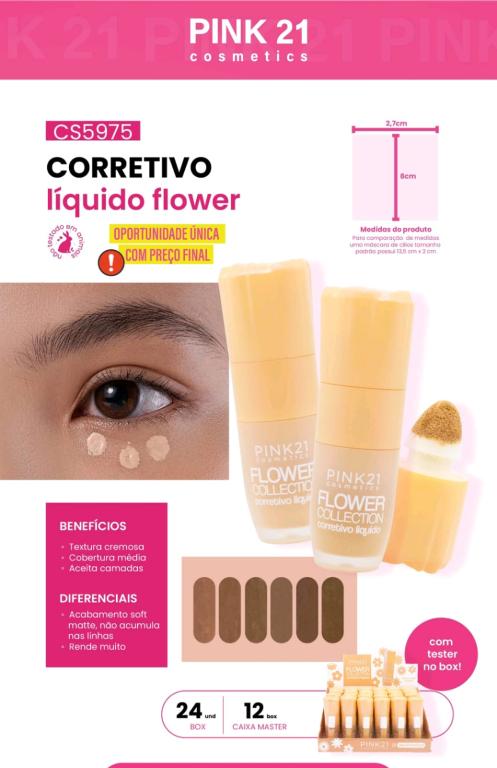 CORRETIVO LÍQUIDO FLOWER COLLECTION C/ 24 UNID - PINK 21