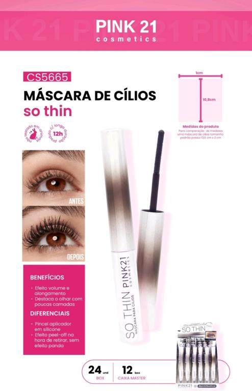 MÁSCARA PARA CÍLIOS SO THIN C/ 24 UNID - PINK 21