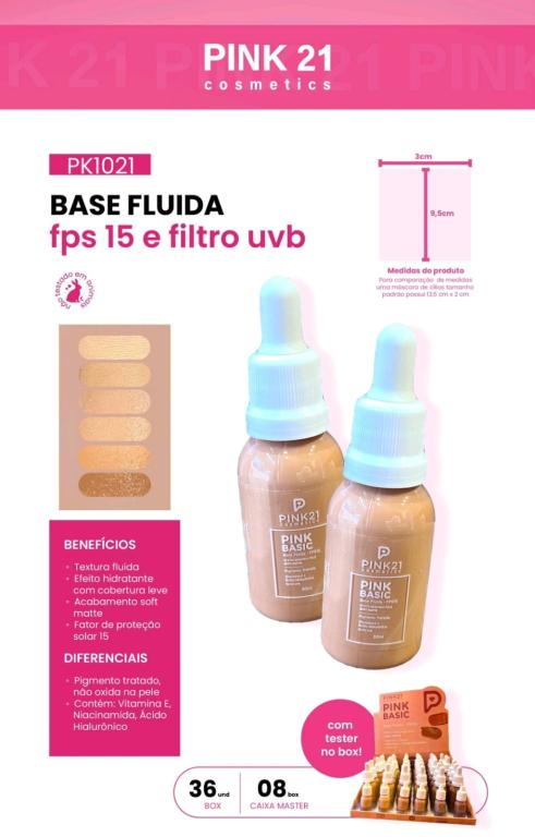 BASE FLUIDA FPS 15 E FILTRO UVB C/ 36 UNID - PINK 21