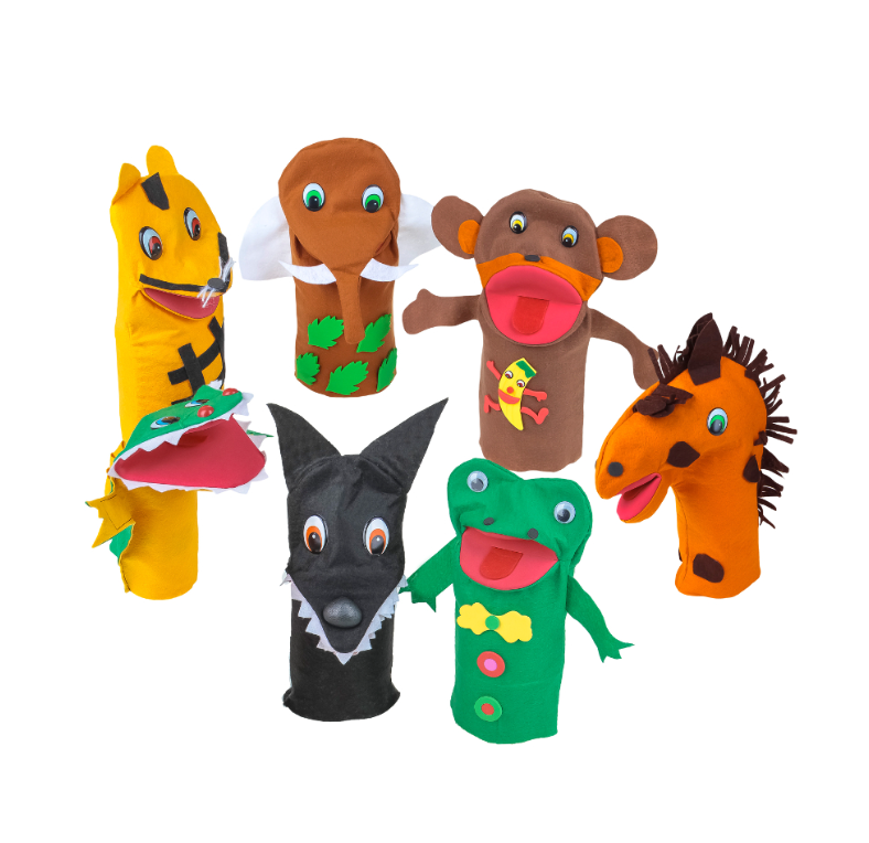 FANTOCHES ANIMAIS SELVAGENS 7 PERSONAGENS EMBALAGENS PLASTICA