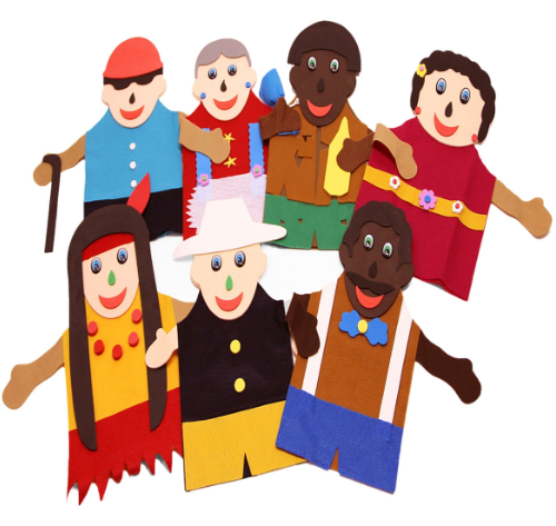 FANTOCHES INCUSAO SOCIAL PERSONAGENS EMBALAGENS PLASTICA