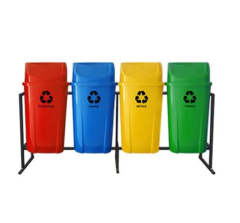 CONJUNTO 4 LIXEIRA COLETA SELETIVA PLASTICA 60L