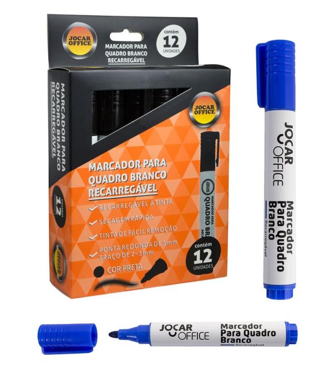 PINCEL MARCADOR PARA QUADRO BRANCO RECARREGAVEL AZUL CX/12UND