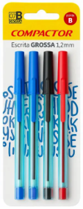 KIT CANETA ESFEROGRAFICA COMPACTOR AZUL/PRETO/VERMELHO