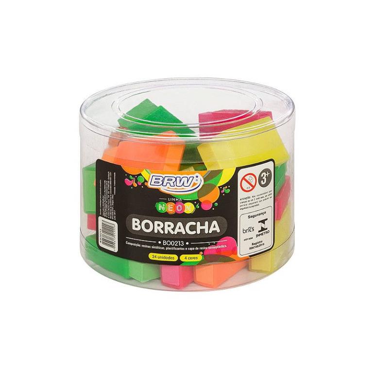 BORRACHA NEON COM CAPA PLASTICA POTE COM 24UN