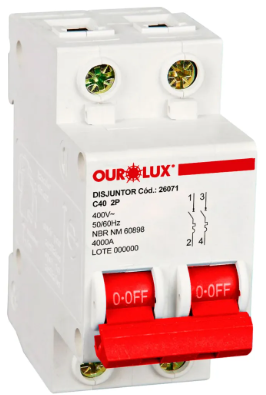 DISJUNTOR BIPOLAR OUROLUX 40A 2P CURVA C 4KA