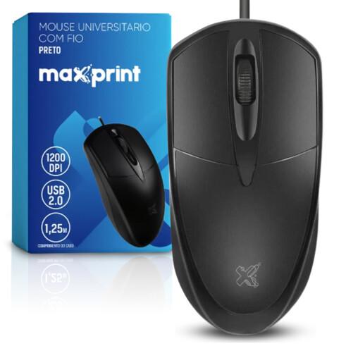 MOUSE UNIVERSITARIO COM FIO 1200DPI PRETO USB2.0 1,25M