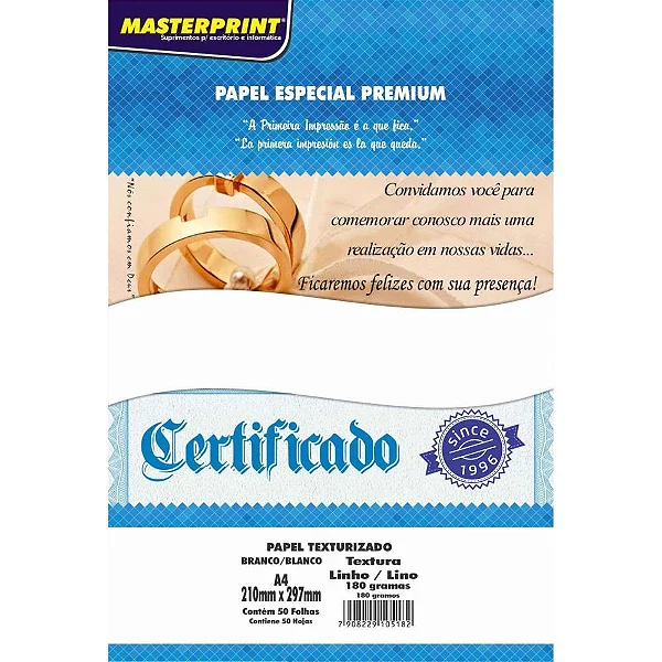 PAPEL A4 LINHO 180G BRANCO PACOTE 50 FLS