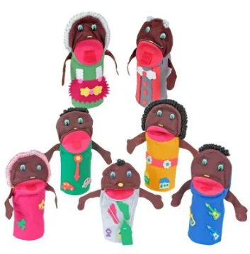 FANTOCHES FAMILIA NEGRA 7 PERSONAGENS EMBALAGENS PLASTICA
