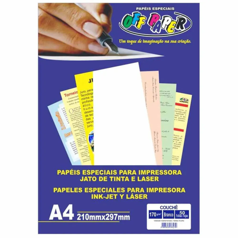 PAPEL A4 COUCHE BRANCO PACOTE 50 FLS