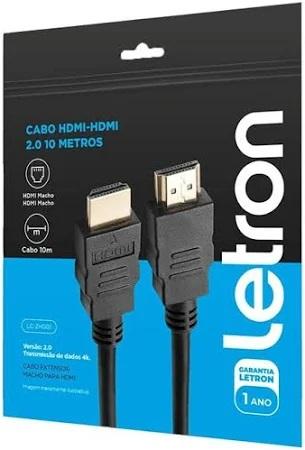 CABO HDMI-HDMI 2.0 10 METROS 4K ULTRA HD MACHO-MACHO PONTA OURO PRETO LETRON