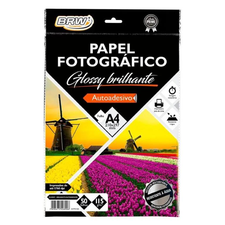 PAPEL FOTOGRAFICO BRW AUTOADESIVO A4 115G 50 FOLHAS