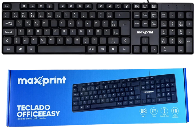 TECLADO MAXPRINT OFFICEEASY COM FIO USB2.0 PRETO