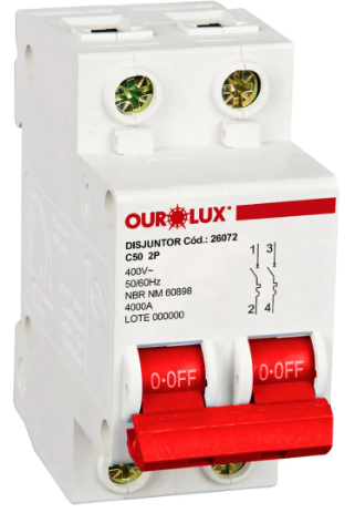 DISJUNTOR BIPOLAR OUROLUX 50A 2P CURVA C 4KA