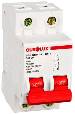 DISJUNTOR BIPOLAR OUROLUX 63A 2P CURVA C 4KA