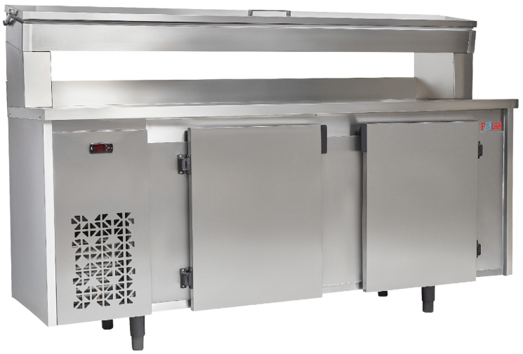 BALCAO DE ENCOSTO C/PORTA CONDIMENTOS INOX FRIGORIFICO 220V - 1,50M - (BFEIPC-150)