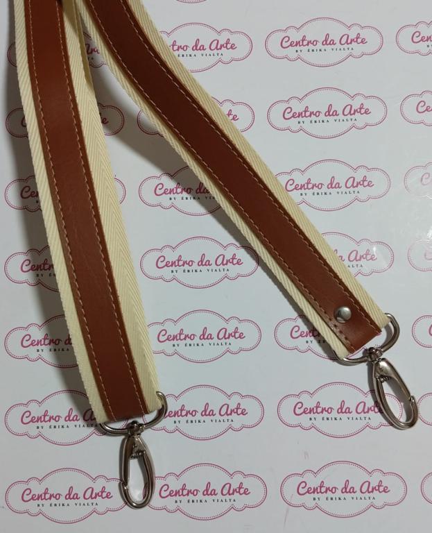 ALÇA TRANSVERSAL 2CM CHIC/COURO - BEGE/CARAMELO OURO