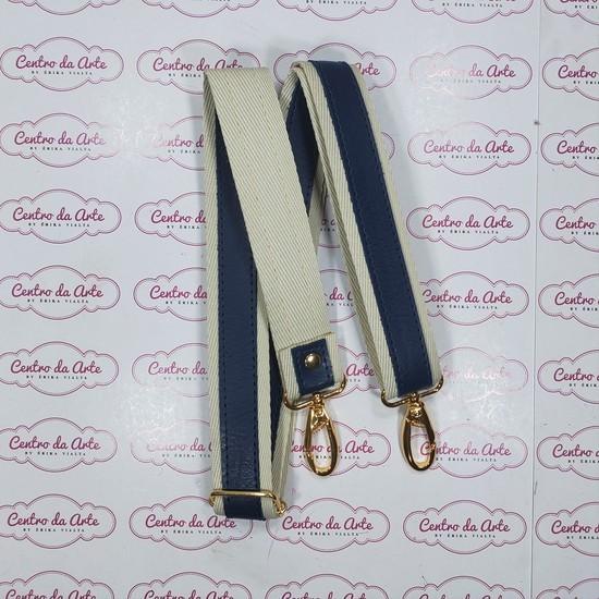 ALÇA TRANSVERSAL 2CM CHIC/COURO - BEGE/MARINHO OURO