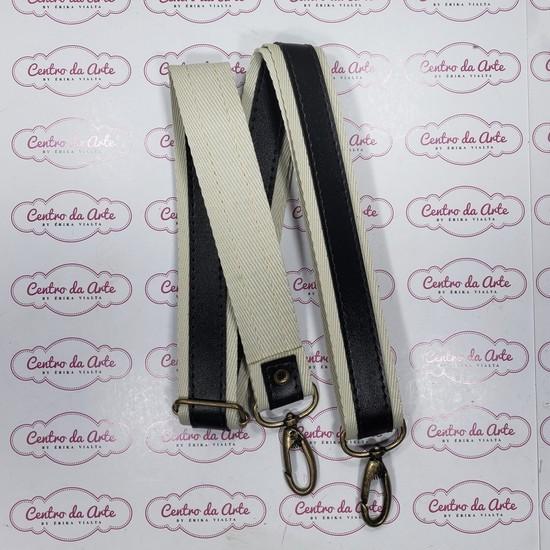 ALÇA TRANSVERSAL 2CM CHIC/COURO - BEGE/PRETO OURO