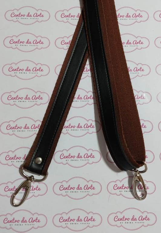 ALÇA TRANSVERSAL 2CM CHIC/COURO - CAFE/PRETO  OURO