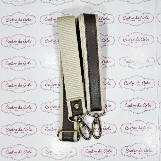 ALÇA TRANSVERSAL 2CM CHIC/COURO - BEGE/CAFE  OURO