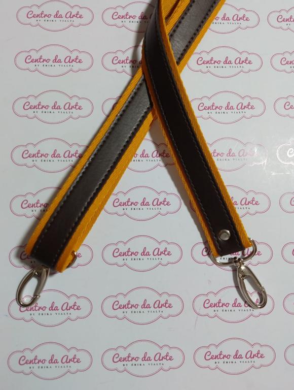 ALÇA TRANSVERSAL 2CM CHIC/COURO - MOSTARDA/PRETO