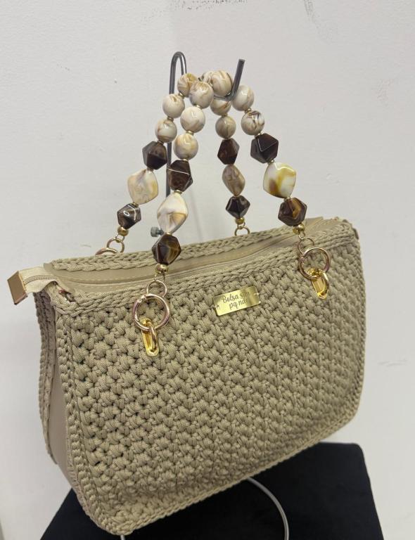 ALÇA MAO PEDRAS CARAMELO/BEGE OURO