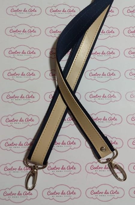 ALÇA TRANSVERSAL 2CM CHIC/COURO - MARINHO/BEGE DOURADO