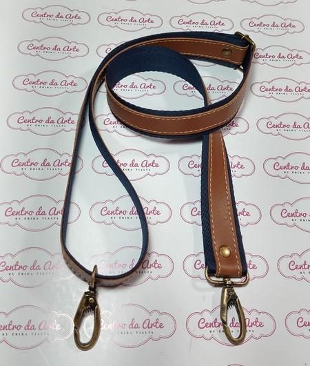 ALÇA TRANSVERSAL 2CM CHIC/COURO - MARINHO/CARAMELO DOURADO