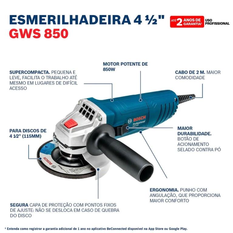 Esmerilhadeira 4 1/2 115Mm 850W Gws 850