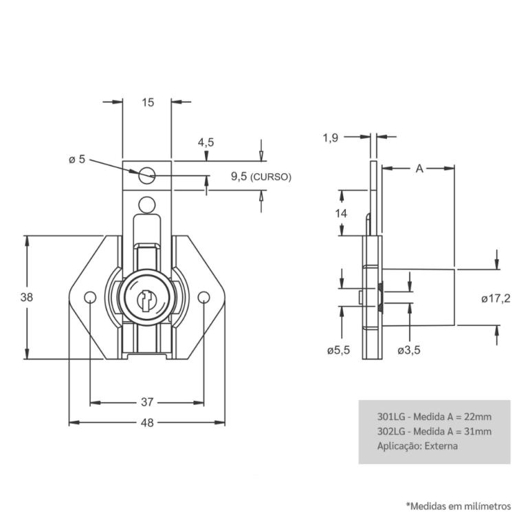 Fechadura 302 Lingueta Grande Niquelada Stam