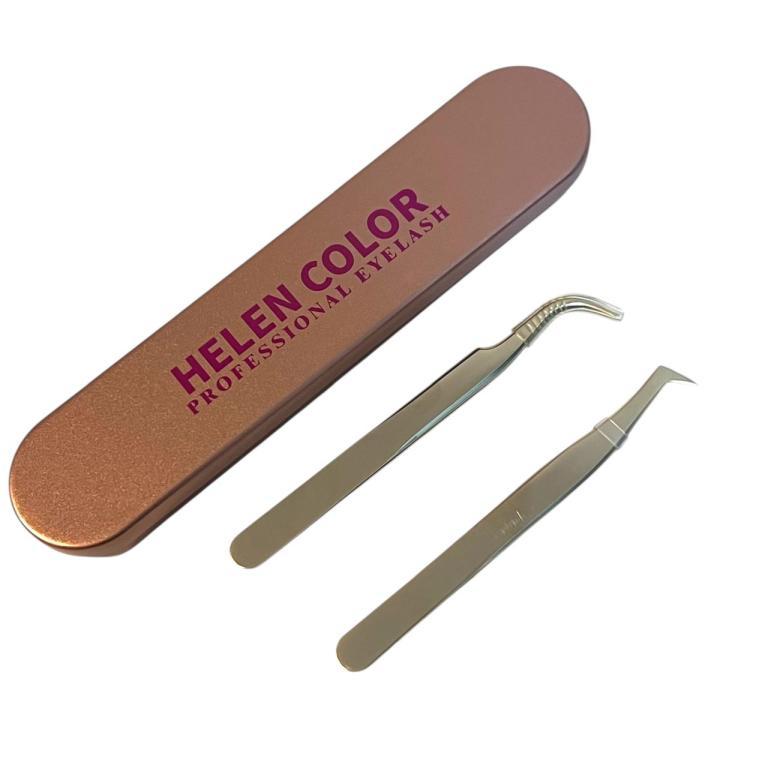 Pinça Cílios Estojo Kit com 2 - Helen Color