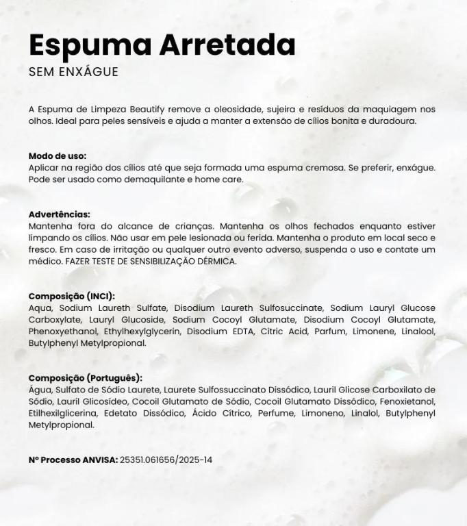 Espuma Arretada Para Cílios Beautify Pro 150ml