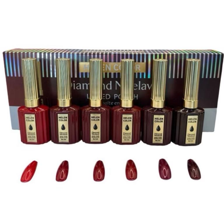 Esmalte Em Gel Helen Color Kit Diamond 6 Cores RZJY - 22I - Vermelho