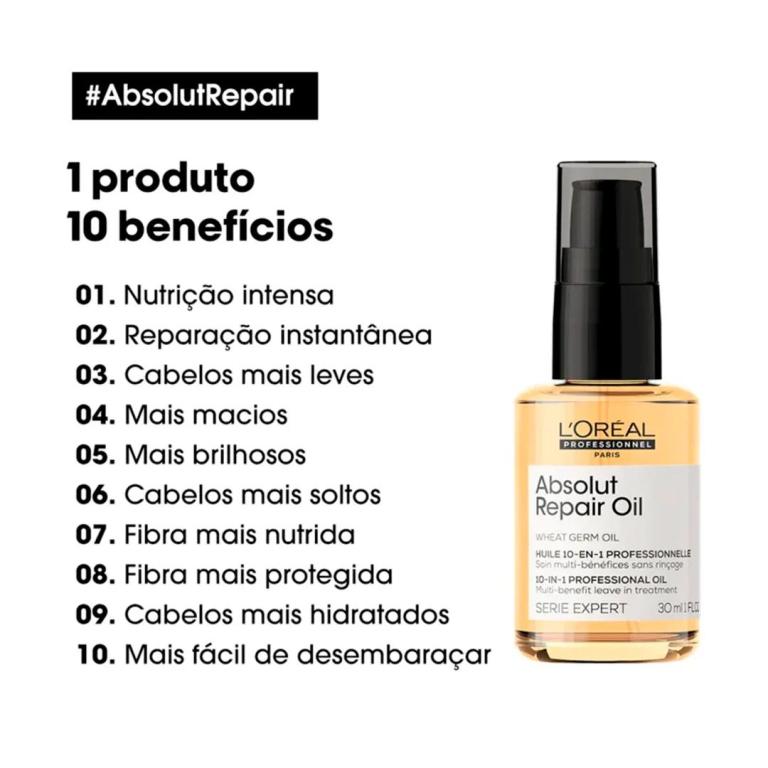 Loreal Óleo Capilar Absolut Repair Gold Quinoa Protein 10 in 1 30 ml