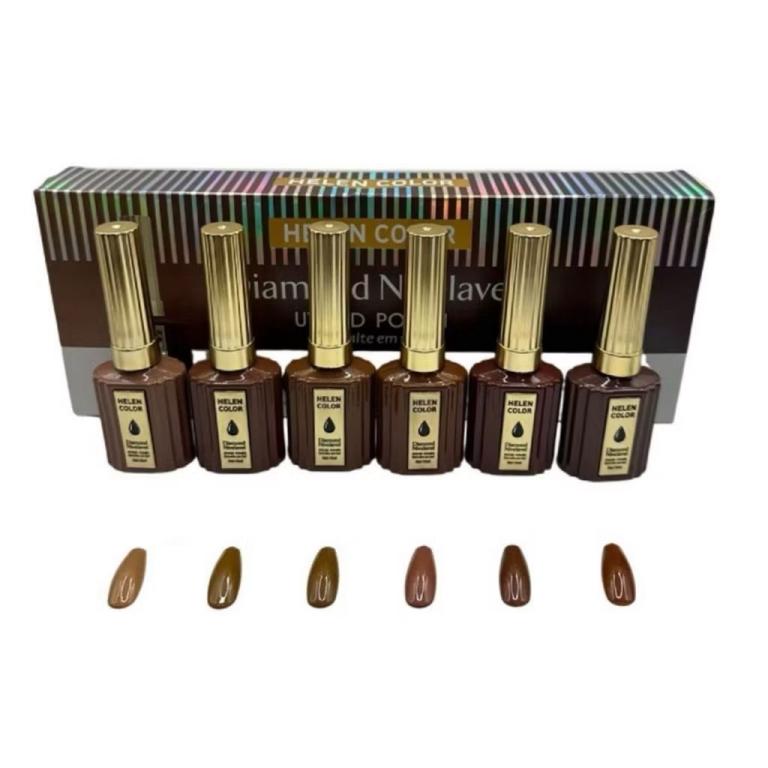 Esmalte Em Gel Helen Color Kit Diamond 6 Cores RZJY - 22H - Marrom