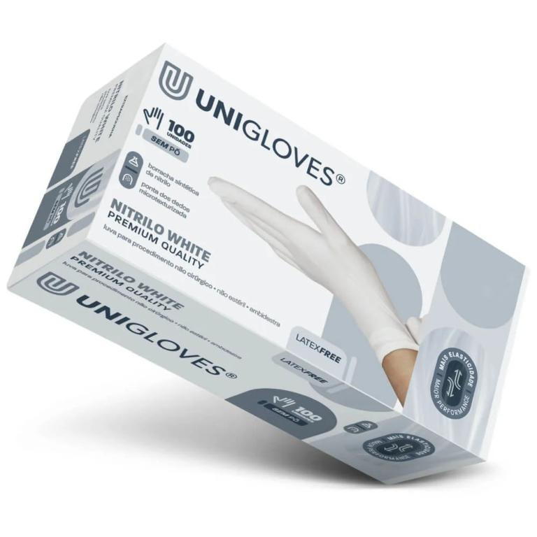 Luva Nitrílica White/Branca Premium Unigloves S/Pó Caixa Com 100 Tamanho:Extra Pequeno