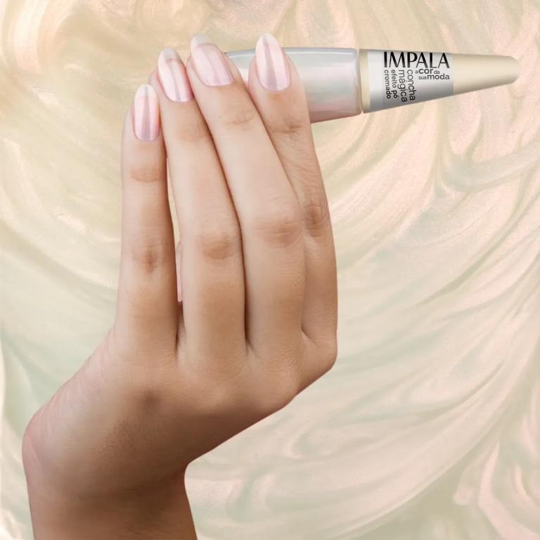 Esmalte Impala A Cor da Moda Efeito Pó Cromado Glitter Cor:3 - Concha Magica