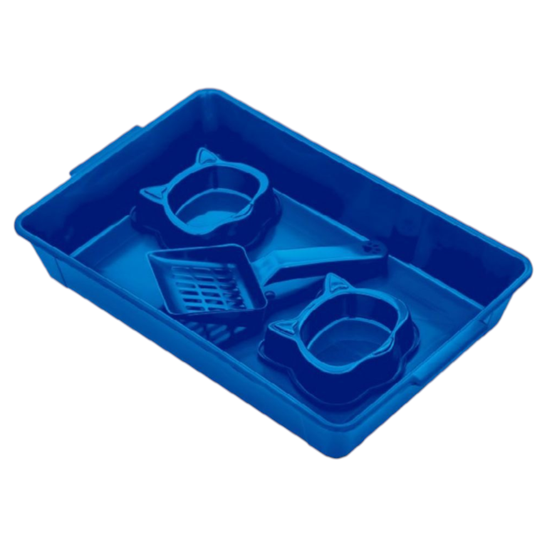 KIT HIGIENICO FUN CAT - AZUL (BANDEJA+PA+COMEDOURO)