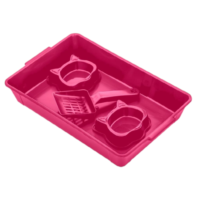 KIT HIGIENICO FUN CAT - ROSA (BANDEJA+PA+COMEDOURO)