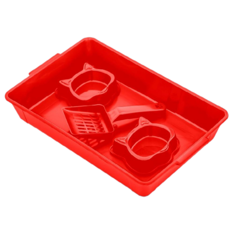 KIT HIGIENICO FUN CAT - VERMELHO (BANDEJA+PA+COMEDOURO)