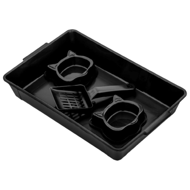 KIT HIGIENICO FUN CAT - PRETO (BANDEJA+PA+COMEDOURO)