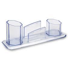 ES] TRIO PORTA CANETA / CLIPS / LEMBRETE CRISTAL