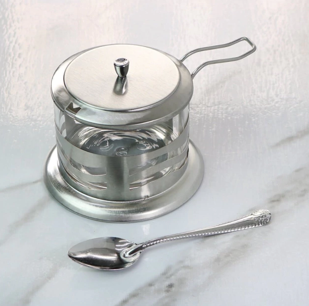 CA] ACUCAREIRO DE INOX E VIDRO C/ TAMPA E 1 COLHER 260 ML