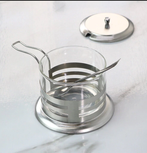 CA] ACUCAREIRO DE INOX E VIDRO C/ TAMPA E 1 COLHER 260 ML