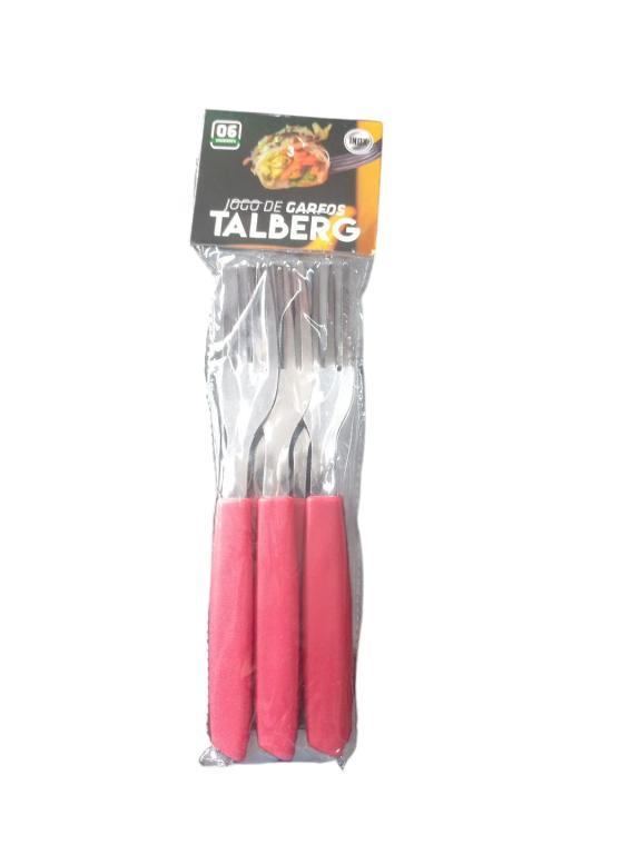FG] GARFO DE MESA KIT COM 6 UNIDADES  EM INOX C/ CABO DE PLASTICO 19 CM