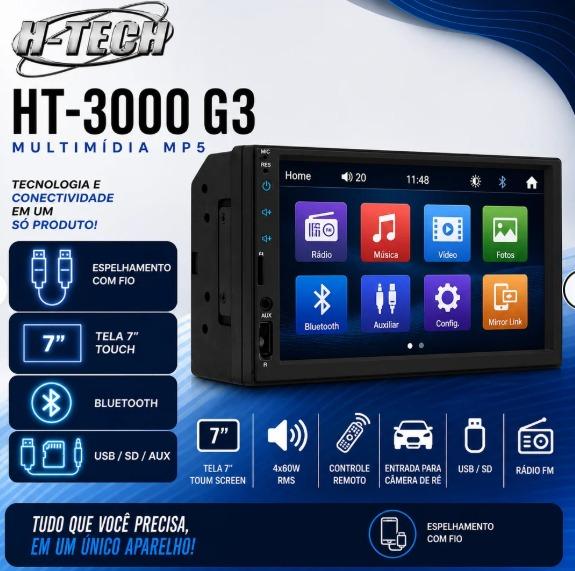 MP5 2 DIN 7'' USB/SD CARD/AUX/BLUETOOTH/ESP. FULL TOUCH MULTMIDIA H-tech