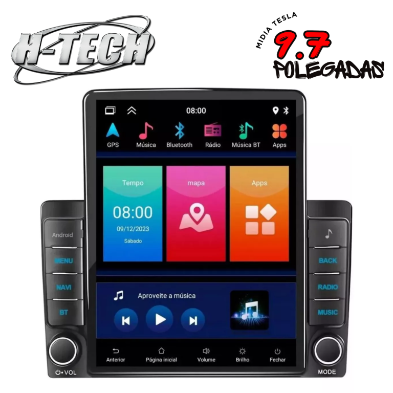 multimidia Tesla 9.7'' Android - 2GB RAM, 32GB, CarPlay & Android Auto, Sem Fio